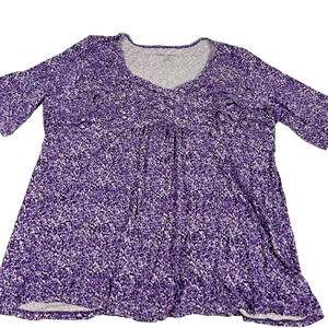 Jessica London Purple Print Tunic Top V Neck Short Sleeve Casual Plus Size 22/24